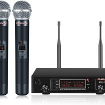 Wireless Microphone System, Phenyx Pro Dual Channel Cordless Mic Set With 2 Handhelds, 2x200 Channels, Auto Scan, Lock Function, 328ft Coverage, Ideal for DJ, Church, Events(PTU-71A)