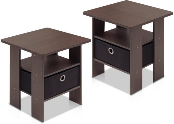 Furinno Andrey End Table, Side Table, Nightstand with Bin Drawer, Dark Brown/Black, 2-Pack - Image 4