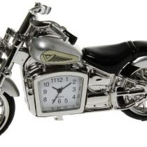 MINIATURE SILVER CLASSIC MOTORBIKE NOVELTY QUARTZ CLOCK BOXED
