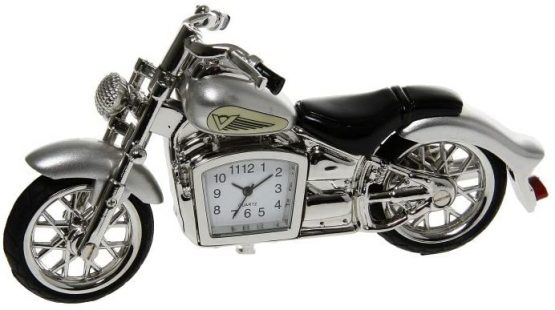 MINIATURE SILVER CLASSIC MOTORBIKE NOVELTY QUARTZ CLOCK BOXED