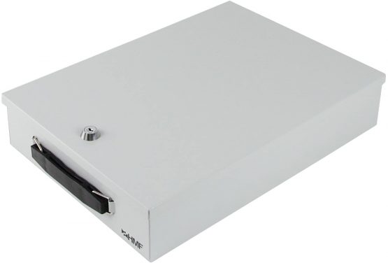 HMF 141-07 Document Box Tray Security Box Din A4, 37,5 x 26,5 x 8,0 Centimeter, Light Gray