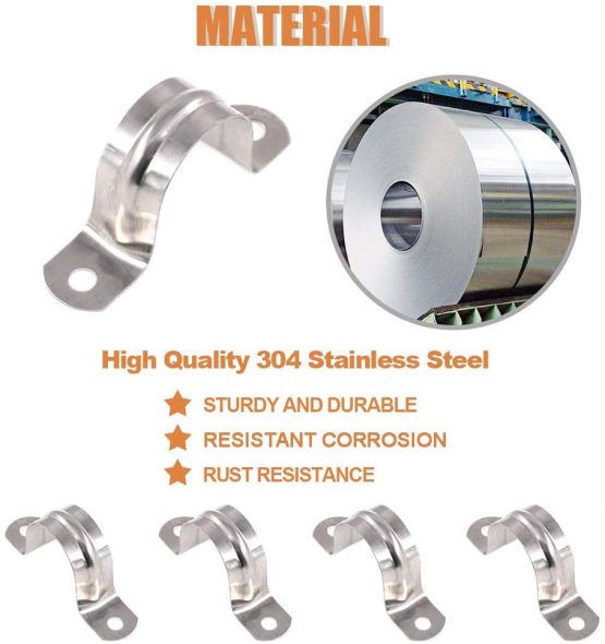 50mm/1.97" 10pcs Pipe Strap Clamp 304 Stainless Steel Pipe Clips U Shaped Pipe Straps Saddle ClipTwo Hole Tube Strap Tension Clips Hose Clamp - Image 3