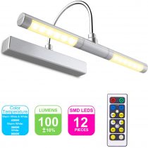 HONWELL Wireless Battery Operated LED Picture Light with Remote, 13 Inches Rotatable Light Head with 3 Lighting Modes, Dimmable Display Lamp with Timer for Painting Dartboard Portrait Art, Silver