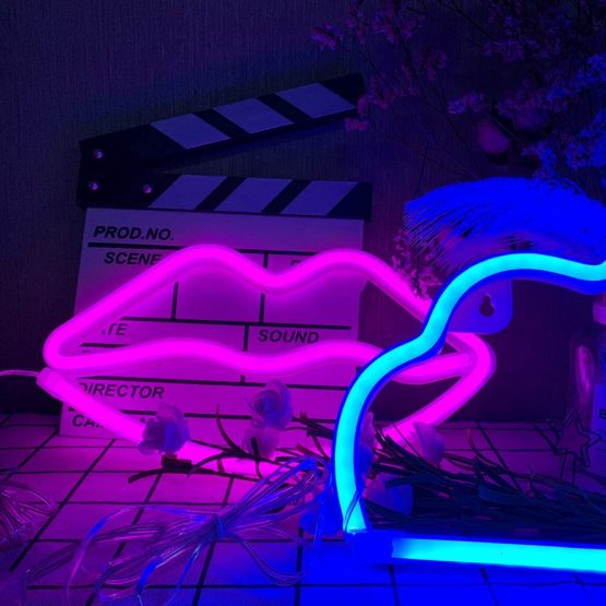 ENUOLI Neon Light Pink Lip Neon Lights Neon LED Lips Lights Pink Neon Signs Battery/USB Operated Lips Neon Signs Neon Lights Pink for Wall Pink Neon Light Light up Your Bedroom Party Wedding Bar - Image 3