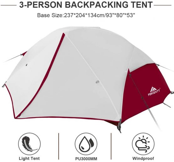 Forceatt Camping Tent 2-3 Person, 2 Doors Ventilation Double Layer Waterproof Lightweight Backpacking Tent with Carry Bag, 3-4 Seasons, Easy Set Up, Ideal for Camping, Hiking & Outdoor. - Image 2