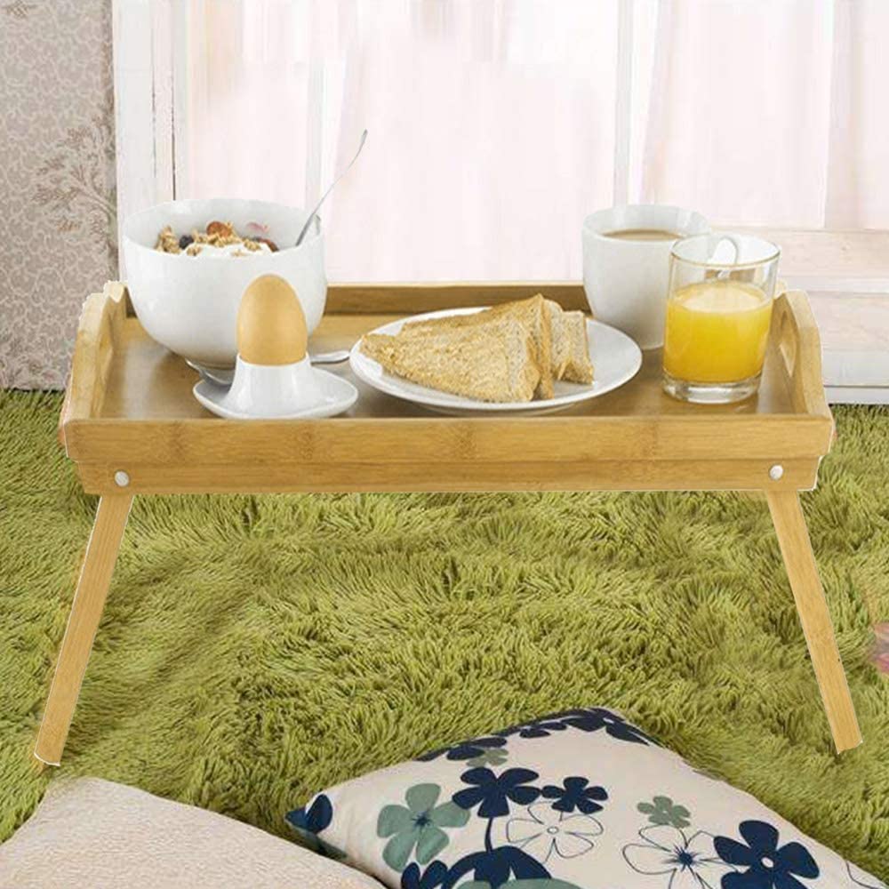 Mantraraj Wooden Bamboo Food Serving TV Tray With Handles Portble And Folding Legs Dinner Breakfast Lap Table Mat For Sofa And Bed - Image 4