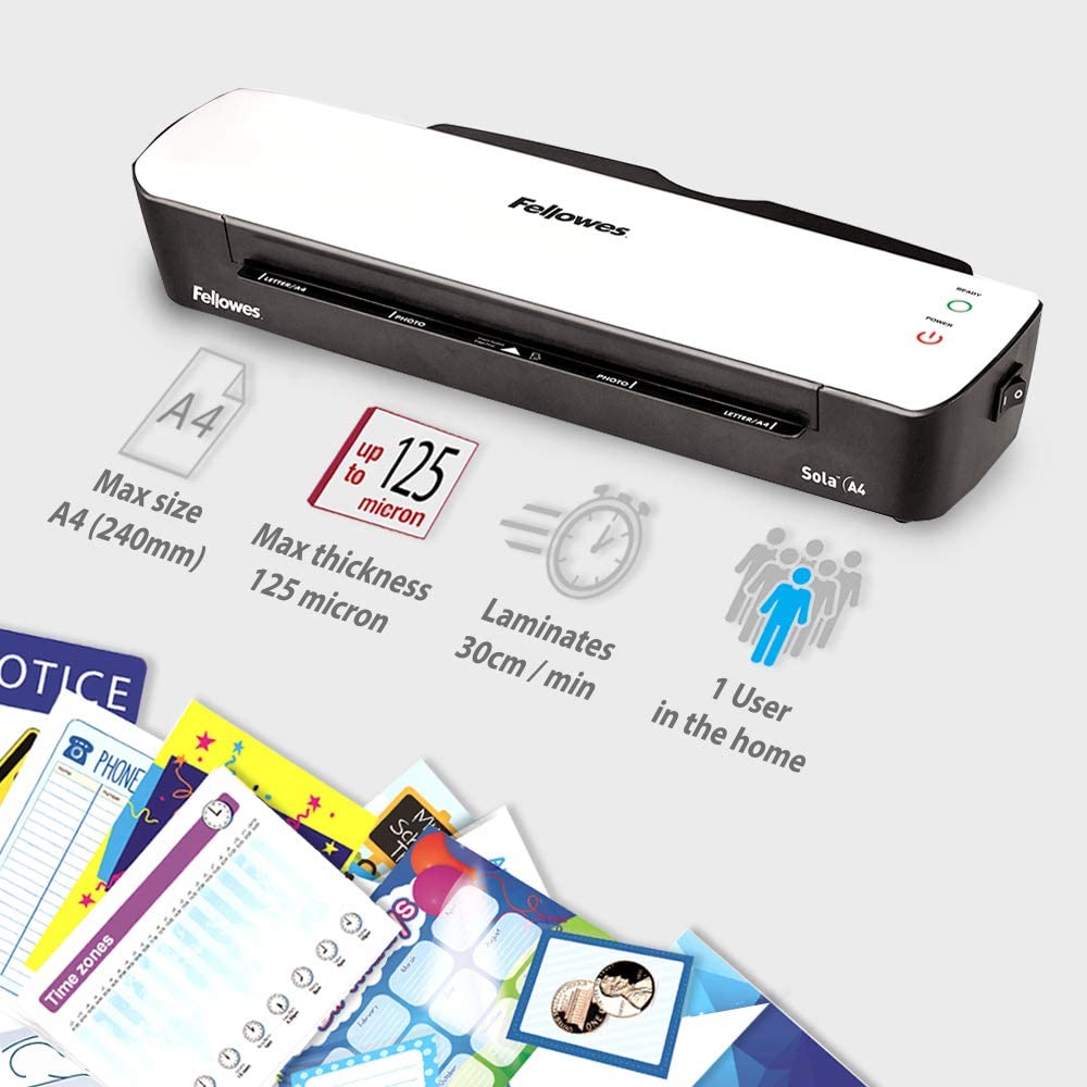 Fellowes Sola A4 Laminator Machine for Home Use, Fast 4 Minute Warm Up Time with Auto Shut Off Feature, 80-125 Micron - Image 3