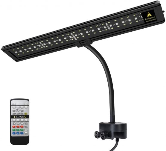 IREENUO LED Aquarium Light, Full Spectrum Fish Tank Clip on Light with Remote, Color Changing Lighting for Reef Coral Aquatic Plants & Fish Keeping (13W)