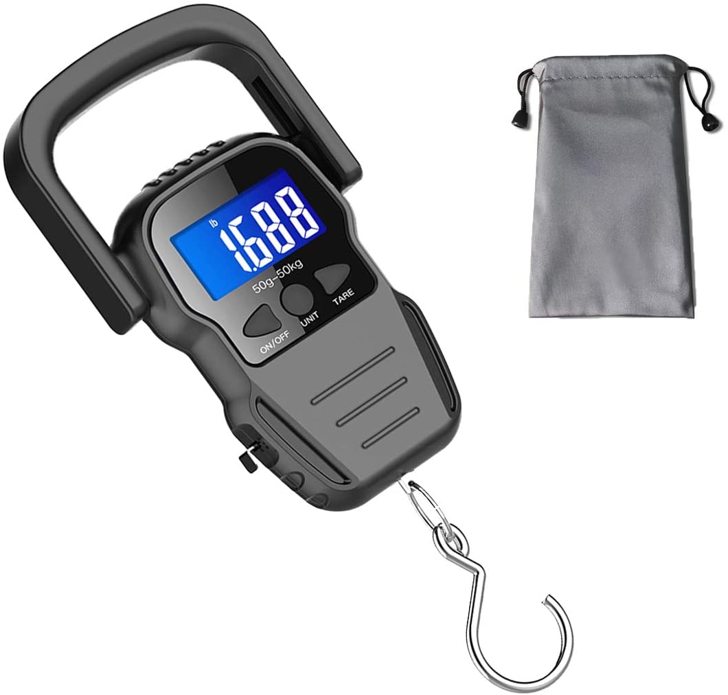 Digital Fish Scale, Luggage Scale, Weight Hanging Hook Scale,110lb/50KG-Backlit LCD Display,Waterproof Bag