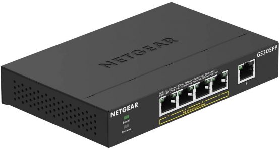 NETGEAR PoE Switch 5 Port Gigabit Ethernet Unmanaged Network Switch (GS305PP) - with 4 x PoE+ @ 83W, Desktop or Wall Mount