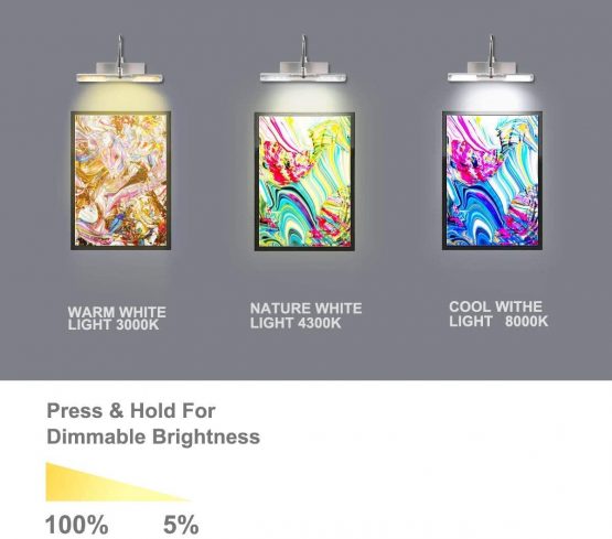 HONWELL Wireless Battery Operated LED Picture Light with Remote, Rotatable Light Heads of 3 Lighting Modes, Dimmable Display Lamp with Timer for Painting Dartboard Photo Portrait Art, Sliver - Image 3