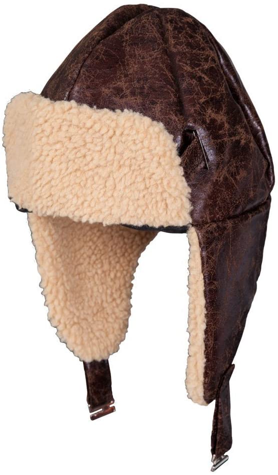 Wicked Costumes Unisex Aviator Pilot Hat Faux Sheepskin Fancy Dress Hat Accessory, Brown