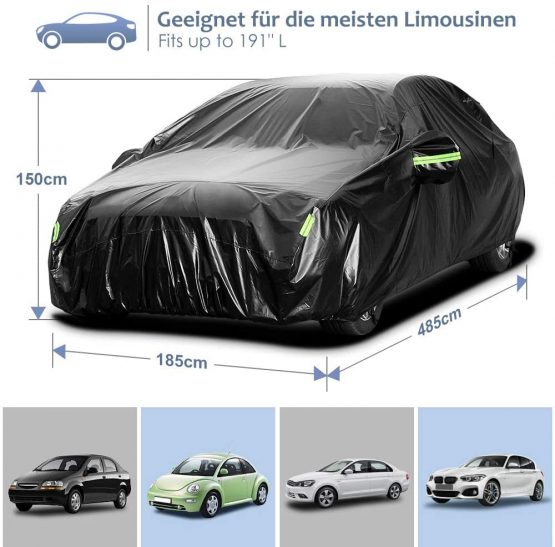 Car Cover Full Car Cover Dirt-Repellent Car Garage Dustproof Car Cover Full Garage Waterproof Car Cover for Car Winter and Summer (4.85 * 1.85 * 1.50m/ Sedan / 210T Black) - Image 2