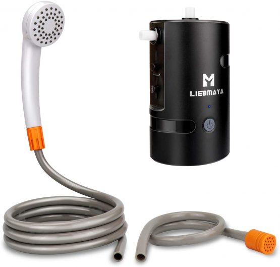 LIEBMAYA Portable Outdoor Shower, Camping Shower 4400mAh Battery Powered Shower Pump for Outdoor Family Camp/Hiking/Backpacking, Travel, Beach, Pet, Flowering, IPX7 Waterproof Black