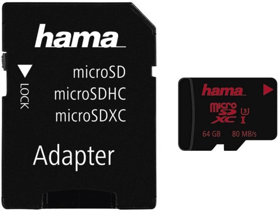 Hama MicroSDXC 64GB UHS Speed Class 3 UHS-I 80MB/s + Adapter/Photo, black