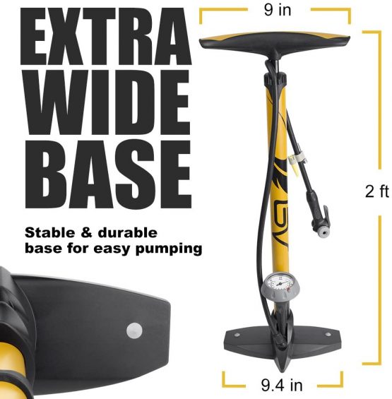 BV Bicycle Ergonomic Bike Floor Pump with Gauge & Smart Valve Head, 160 psi, Automatically Reversible Presta and Schrader - Image 3