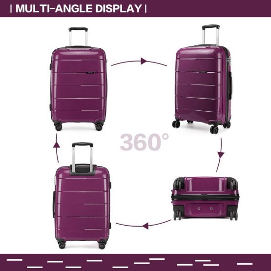 Kono Hard Shell 55cm Cabin Hand Luggage in TSA Lock 4 Wheeled Spinner Lightweight Polypropylene Suitcase with YKK Zipper (S (55cm - 38L), Purple) - Image 3
