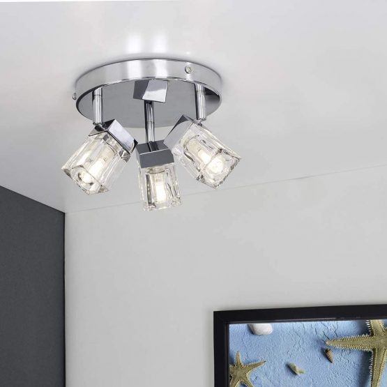 Modern Chrome Ice Cube 3 Way IP44 Rated Bathroom Ceiling Light Spotlight - Image 3