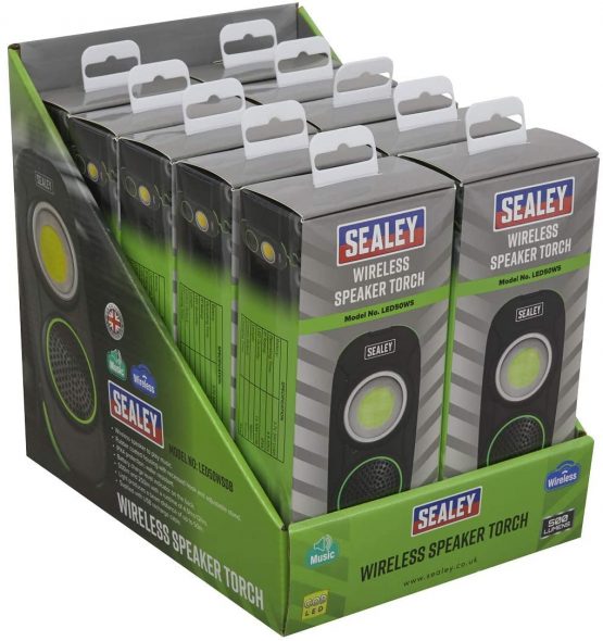 Sealey LED50WSDB 10W COB LED Rechargeable Torch with Wireless Speaker-Display Box of 10