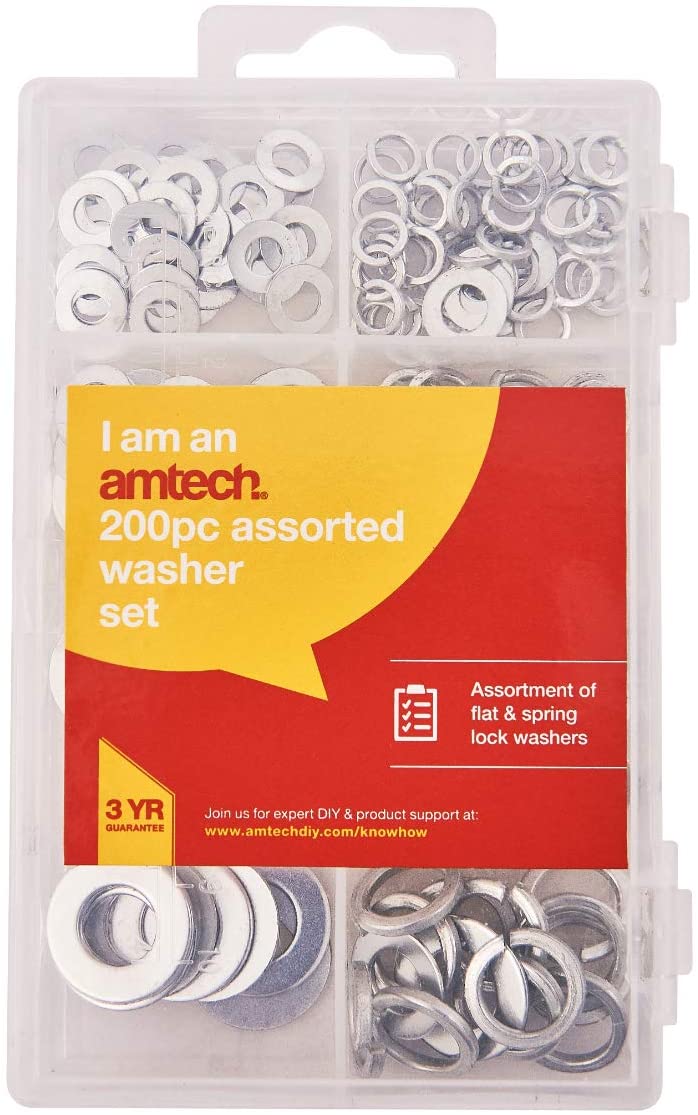 Amtech S5850 Assorted Washers, 200 Pieces Include Flat Washers and Lock Washers, M5, M6, M8, M10, plus Storage - Image 3