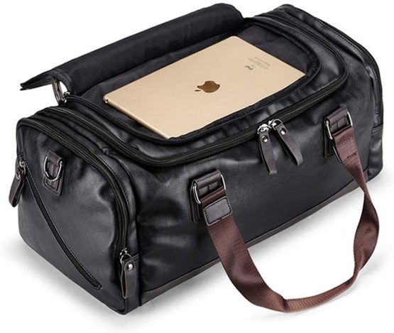 OCCIENTEC Sports Gym Bag PU Leather Mens Holdalls Travel Bag Weekend Overnight Bags for Men and Women (Black-20L)