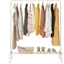 YAYI Drying Metal Garment Freestanding Hanger Bedroom Clothing Rack with Lower Storage Shelf for Boxes Shoes, White