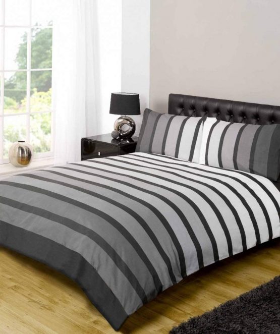Soho Black Stripe Duvet Cover Quilt Bedding Set, Black White Grey, Single by Rapport - Image 3