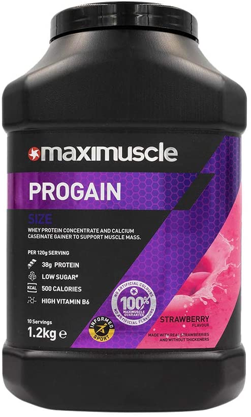 MaxiNutrition Progain, Strawberry, Whey Protein Shake for Size & Mass, 1.2kg, Per 120g Serving: 525 Calories
