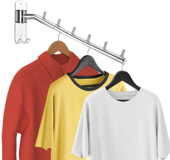 Bosszi 2-Pack Wall Mounted Clothes Hanger Rack, Stainless Steel Brushed 180°Folding Garment Hooks with Swing Arm Holder, Space Saving Clothing Organizer Used for Bedrooms, Laundry Rooms or Bathrooms - Image 4