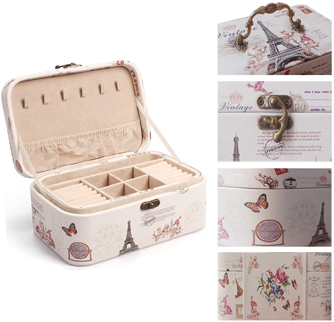 Swhily Jewellery Box, Jewelry Storage Organiser for Rings Earrings, Necklace, Travel Jewellery Box for Women (2 Layers) - Image 3