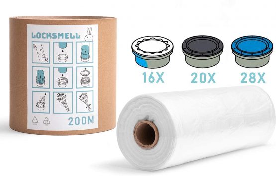 LOCKSMELL Nappy Bin Liner (200m) Compatible with Tommee Tippee Sangenic, Angelcare & Litter Locker II cartridges| Equivalent to 28 Angelcare, 20 Litter Locker II, 16 Sangenic Refills + REFILL TUBE