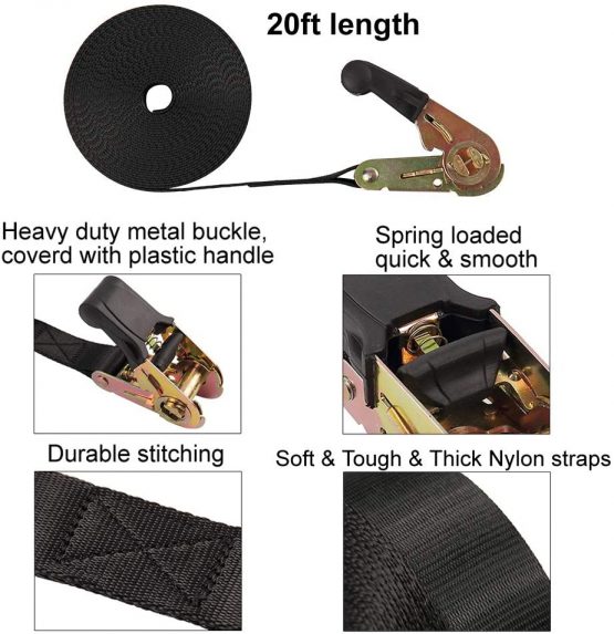 Vigorport 20 FT Ratchet Tie Downs Straps ,6M x25mm,Endless Ratchet Strap Heavy Duty Cam Buckles Strap for Motorcycles,Car, Trailer,Household,4 Pack - Image 3