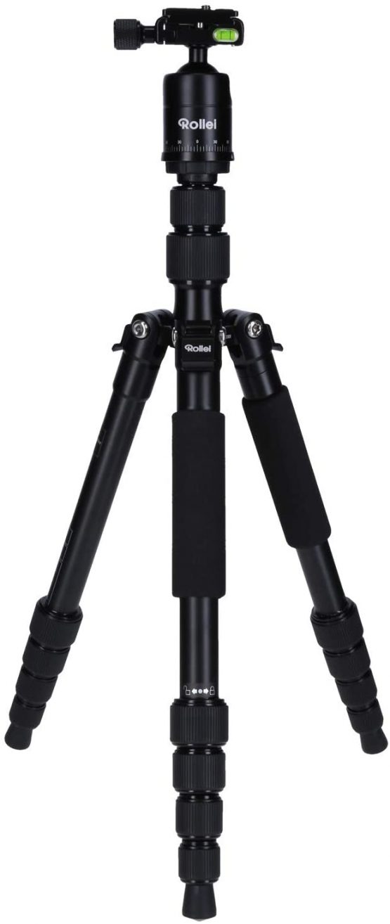 Rollei Compact Traveler No 1 Aluminium I Black I Lightweight travel tripod I Small pack size photo tripod I Ball head and tripod bag