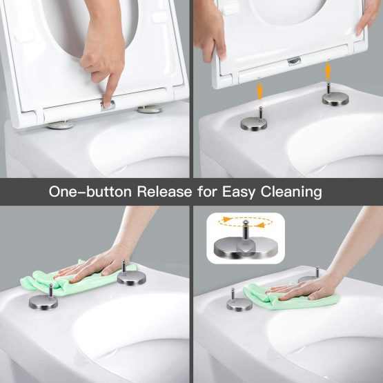 Pipishell Soft Close Toilet Seat with Quick Release, Simple Top Fixing, Heavy Duty UF Material Anti-Bacterial Toilet Seats White with Adjustable Stainless Hinges, D Shape/U Shape Toilet Lid Loo Seat - Image 4