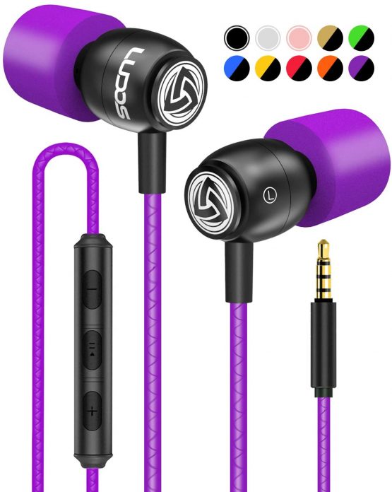 Earphones with Microphone - LUDOS CLAMOR in-Ear Headphones with Mic and Volume Control Earbuds, Bass, Reinforced Cable, New Generation Memory Foam Earphone for Computer, Laptop, PC, Samsung, iPhone