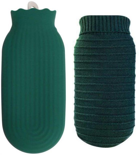 Mini Silicone Baby Hot Water Bag Pack Microwave Heating 550ml Hot/Cold Water Bottle with Knitted Cover Warm Your Hands Foot Stomach Pain Relief-Safety Tested, Green - Image 2