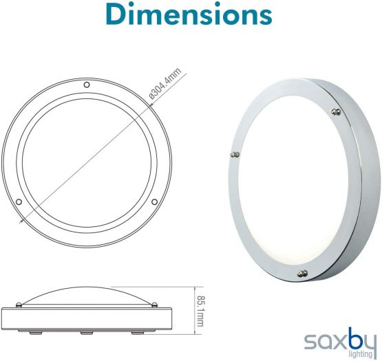 Saxby Portico LED Bathroom Ceiling Light IP44 9W Cool White Flush LED Module Chromel Finish Frosted Glass 220-240V - Image 4