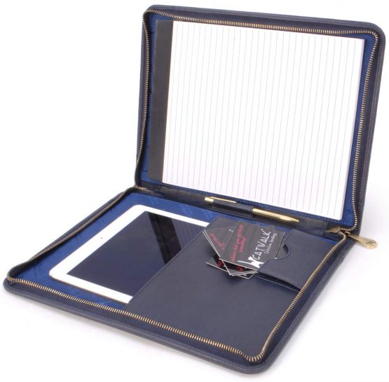 CATWALK COLLECTION HANDBAGS - A4 Zip Conference Folder -Business Organiser/Executive Document Holder/Presentation Portfolio -Vintage Fossil Leather - Chloe - Blue - Image 4