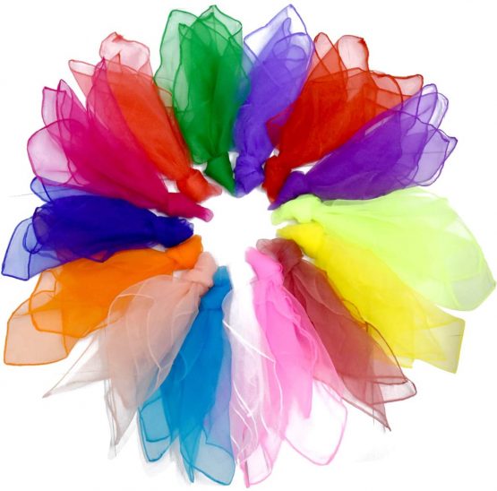 Kissral 15 pcs Dance Juggling Scarves for kids and Toddlers, Silk Magic Performance Props Accessories 60 x 60 cm, Square