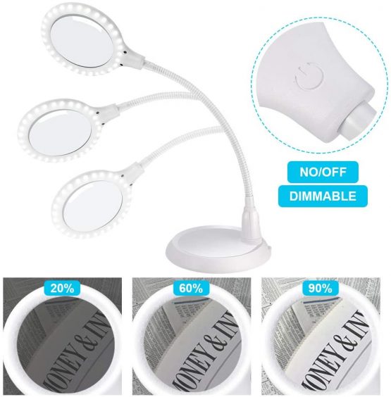 Dimmable Magnifying Lamp,5X Large Hands Free Magnifying Glass with Light and Stand for Reading Workbench Artist Hobbies - Image 3