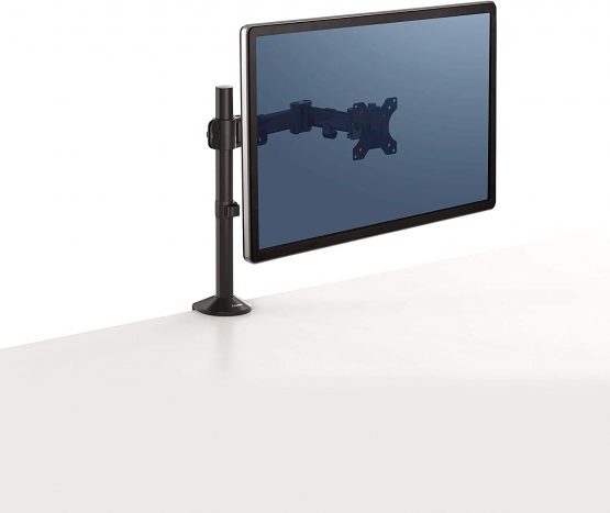 Fellowes Reflex Series Single Monitor Arm - Ergonomic VESA Compliant Adjustable Stand with Tilt, Swivel, Rotation Functions - Cable Management System, Max Monitor Size 32", Max Weight 8KG