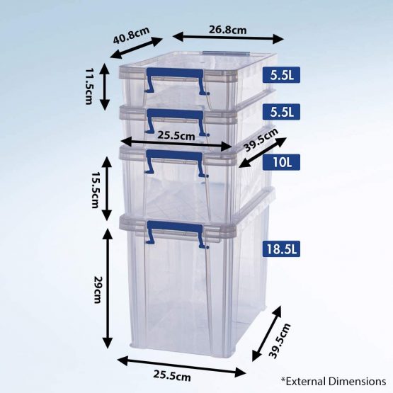 Bankers Box ProStore Plastic Storage Box Bonus Pack - 2 x 5.5 Litre, 1 x 18.5 Litre & 1 x 10 Litre - Image 2