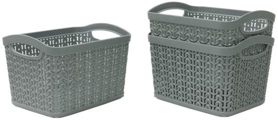 JVL 13-358GY Knit Design Loop Plastic Set of 3 Storage Box 1.5L, Grey 11 x 17 x 13, One size - Image 2