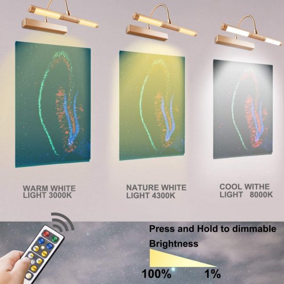 BIGLIGHT Picture Wall Lights with Remote,Wireless Battery Operated LED Picture Lights,13 Inches Rotatable Light Head with 180 Degree Swing Arm Dimmable Display Lights for Dartboard Picture-Copper - Image 4