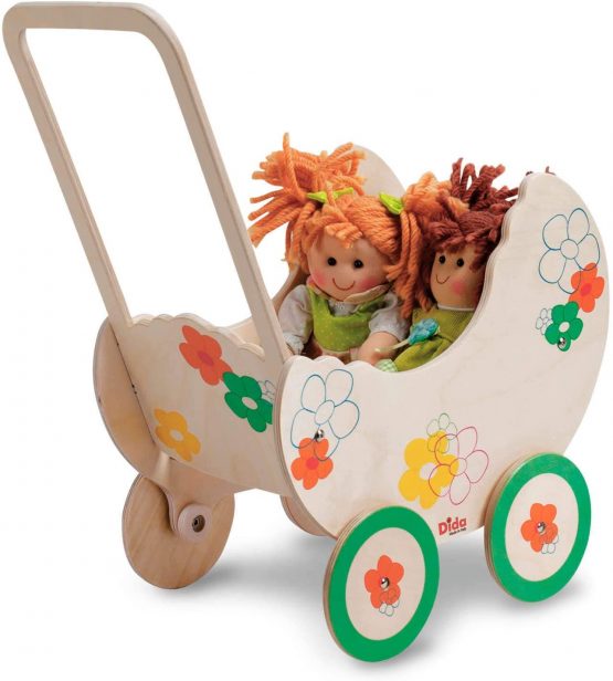 Dida - wooden pram for dolls - decoration: Flower