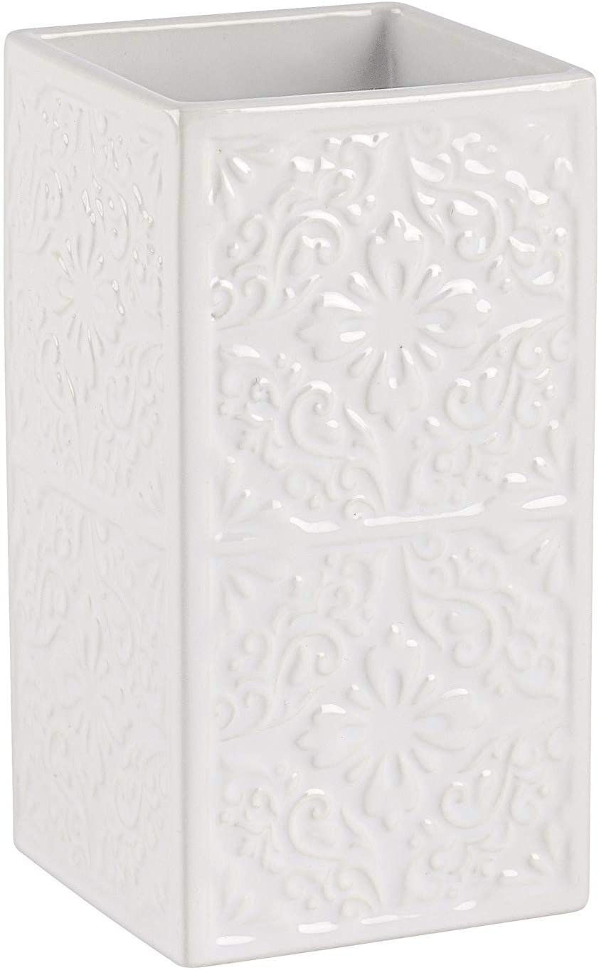 WENKO 22649100 Toothbrush tumbler Cordoba White - holder for toothbrush and toothpaste Ceramic, 6.5 x 12 x 6.5 cm, White