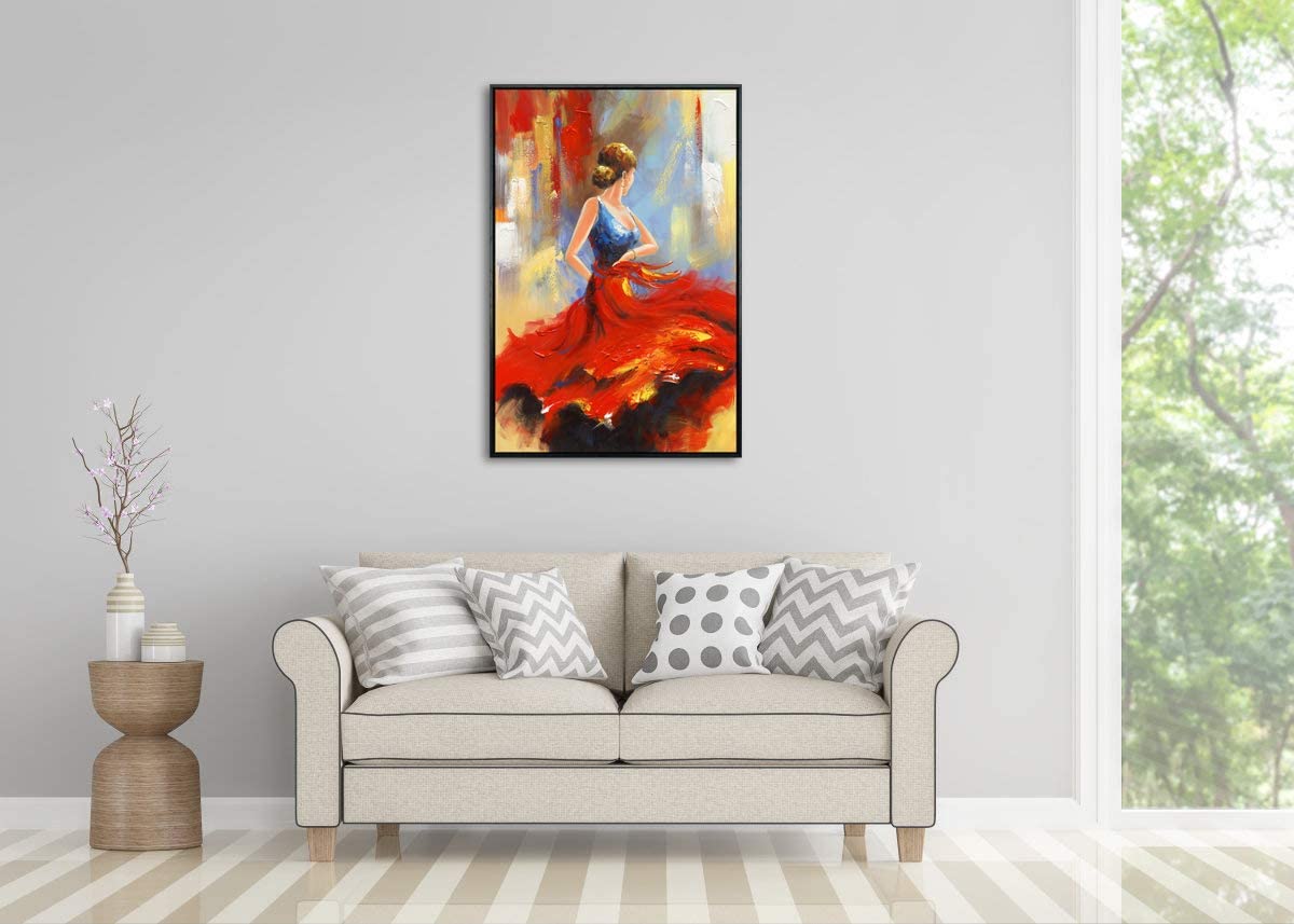 Wieco Art Black Framed Flying Skirt Modern Artwork Abstract Dancing People Oil Paintings on Canvas Wall Art Ready to Hang for Living Room Bedroom Home Decorations Wall Decor - Image 3