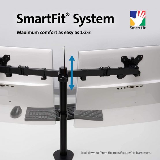 Kensington Smart Fit Dual Monitor Mount for Upto 32 Inch LCD LED Monitor Computer PC Screens, Ergonomic Double Arms Stand Desk Mount Bracket Tilt 45 Degree Swivel 90 Degree Rotate 180 Degree, Black - Image 2