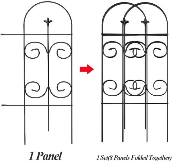 Amagabeli Garden Fence 32in x 10ft Decorative Garden Fencing Rustproof Black Iron Border Fence Panel Edging Metal Wire Fencing Animal Barrier 10" gap for Outdoor Patio Vinyl Flower Bed Vegetable Fence - Image 2