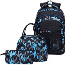 Teens Backpacks Children School Bag Set 3 in 1 Book Bag with Lunch Bag Pen Case Camouflage Laptop Rucksack for Boys Girls(Blue)